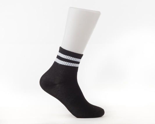 Men's Accessories - Single Pair of Striped Black Outdoor Gym & Sports Socks