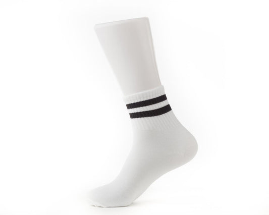 Men's Accessories - Single Pair of Striped White Outdoor Gym & Sports Socks